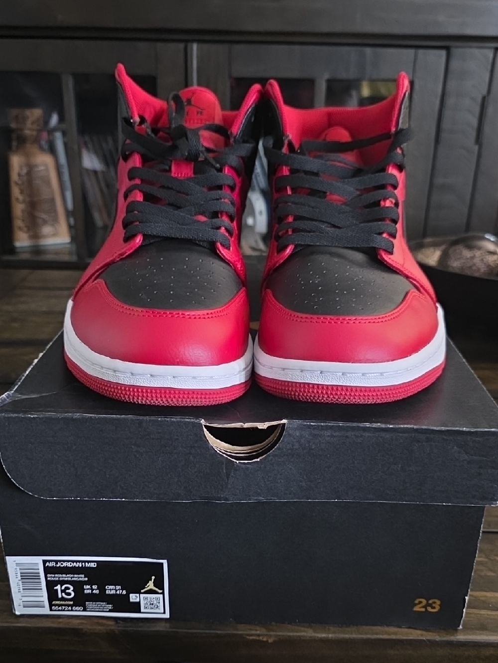 Nike Air Jordan 1 Mid Men’s Shoes in Red and Black